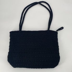 The Sak Black Crochet Knit Bohemian Shoulder Bag Zipper Closure